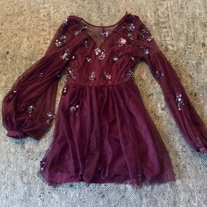 ASOS embroidered sheer long sleeve dress